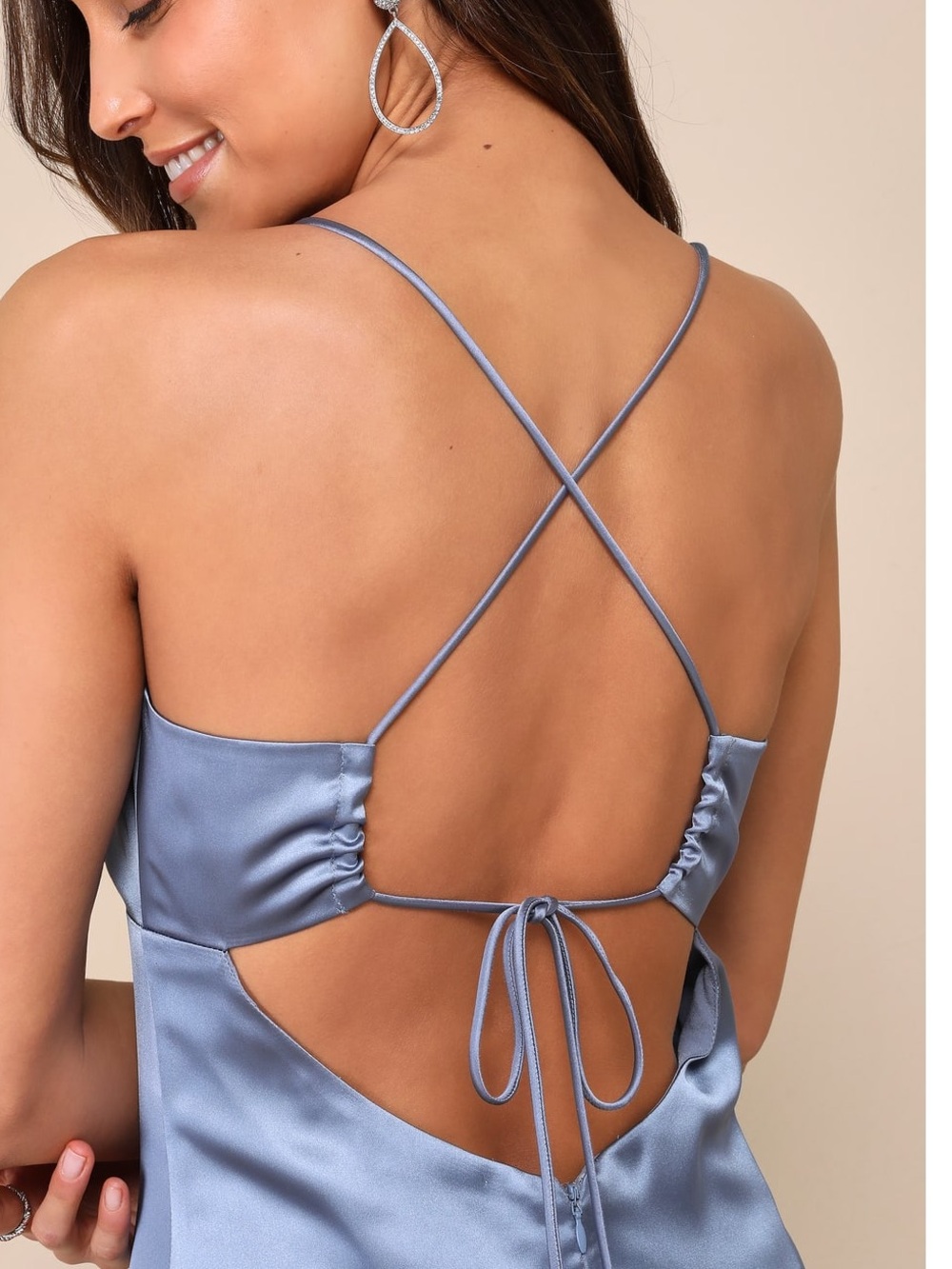 Lulus Stunning Example Slate Blue Satin Backless Maxi Dress Large NWT - Picture 4 of 14
